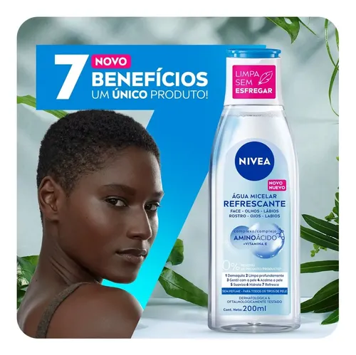 NIVEA Agua Micelar Solución de Limpieza 7 en 1 Refrescante 200ml, Desmaquilla, Limpia Profundamente, Purifica, Hidrata, Cuidado Facial