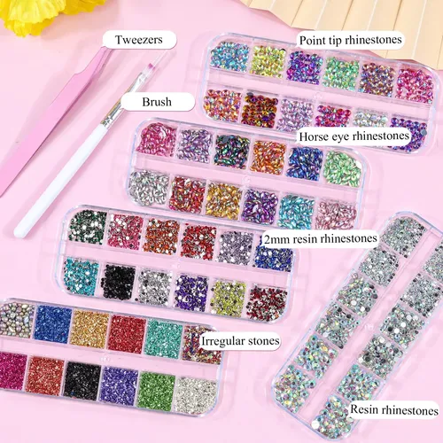 Edittime Kit Stickers Flores Y Strass Uñas Multicolor