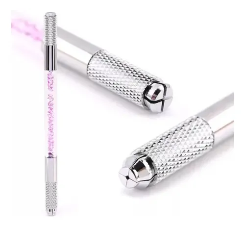 Tebori Pluma Microblading Doble Puntas Mango Glitter Acero