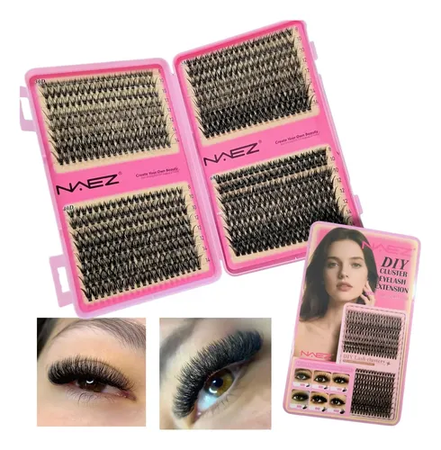 Kit Extensiones De Pestañas Naez Cluster Mix Bond & Seal 30d+40d+50d+60d D Largos Mix