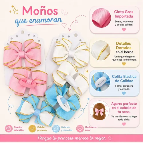 Moño Colita Niña Lazo Set X6 Cinta Gros Importada