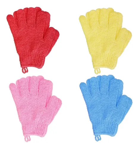 Guantes Exfoliantes De Baño Multicolor 4 Pares Con Nylon