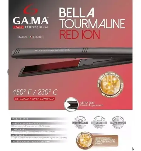 Plancha De Cabello Gama Tourmaline Bella Color Negro