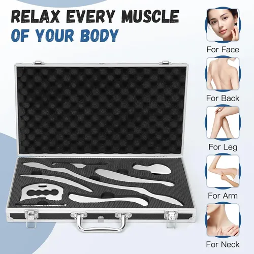 Set 8 En 1 Gua Sha Acero Inoxidable Masaje Portátil