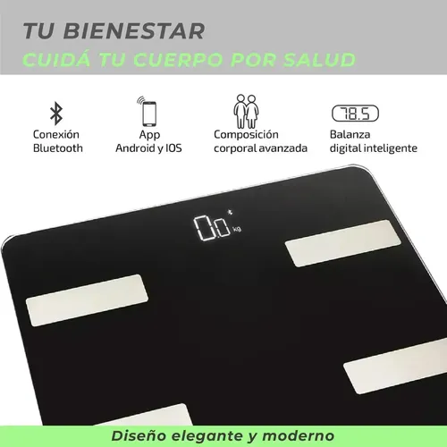 Balanza Digital Baño Inteligente Bluetooth Personal Corporal Color Negro