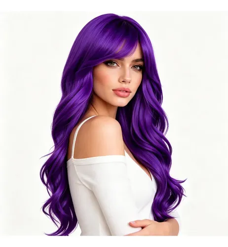 Peluca Flequillo Rulos Ondas 28 Pulgadas Purple M
