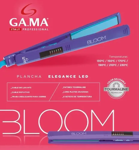 Planchita De Pelo Gama Elegance Led Bloom Violeta Bpv