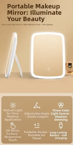 Espejo Maquillaje Led Plegable Portátil Estilo Ins