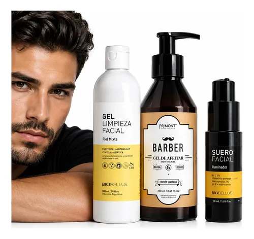 Kit Skincare Masculino Biobellus Gel Afeitar Limpieza Suero