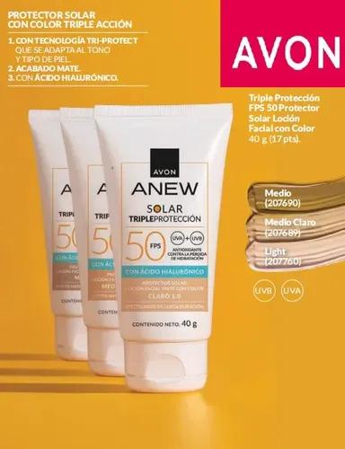 Avon Anew Protector Solar Medio3.0facial Fps50 C/hialuronico