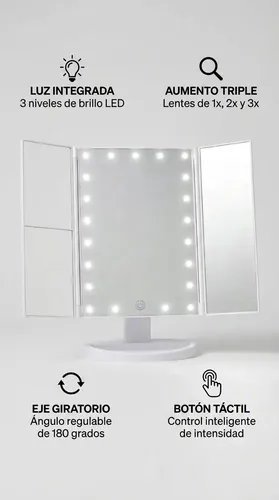 Espejo Triple Tactil Para Maquillaje Con Luz Led Tactil