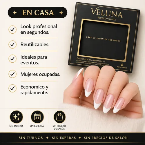 Uñas Press On Premium Hechas A Mano Veluna Reutilizables