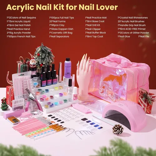Kit Uñas Acrílicas Profesional Rosa Holográfico Con Lámp
