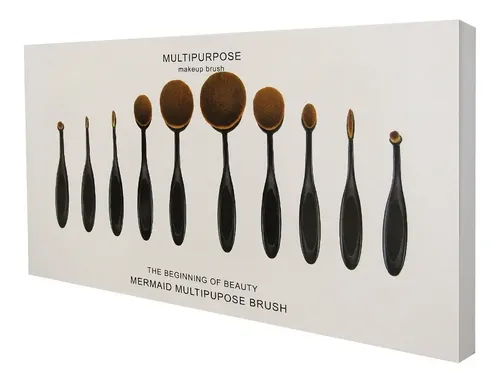 Set Brochas Maquillaje Oval X 10 Un. Con Caja Belleza Makeup