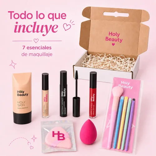 Box Regalo Maquillaje Glam Con Brochas Gloss Y Máscara