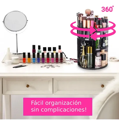 Organizador Maquillaje Porta Cosmético Giratorio Plástico Color Negro
