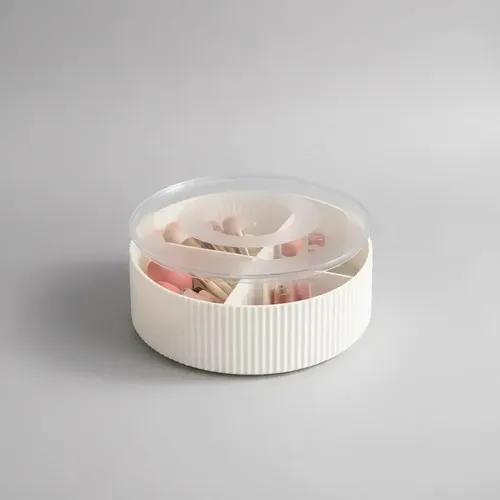Organizador Maquillaje 3 Divisiones Diseño Rayado Con Tapa Organización Brochas Labiales Blanco Craco