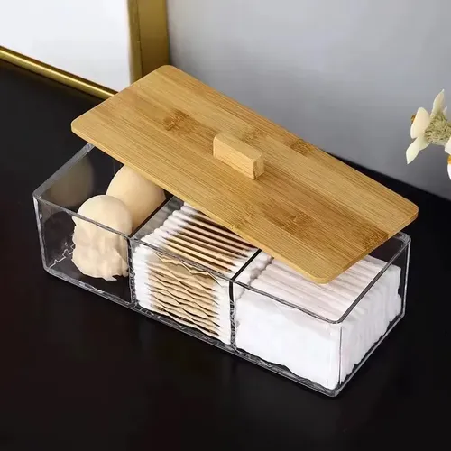 Organizador Rectangular Dallas Acrilico Bambu 3 Divisiones Madera/transparente