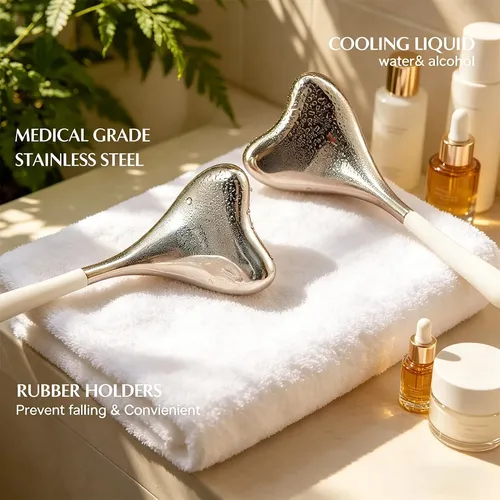 Set 2 Gua Sha Y Rodillos Fríos Acero Inoxidable Facial