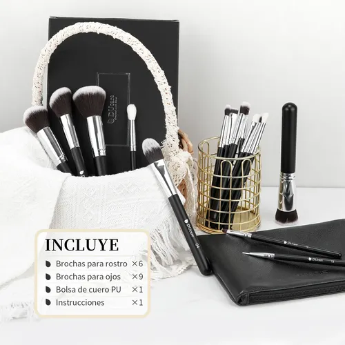 Set De 15 Brochas Negras 100% Para Maquillaje Negro