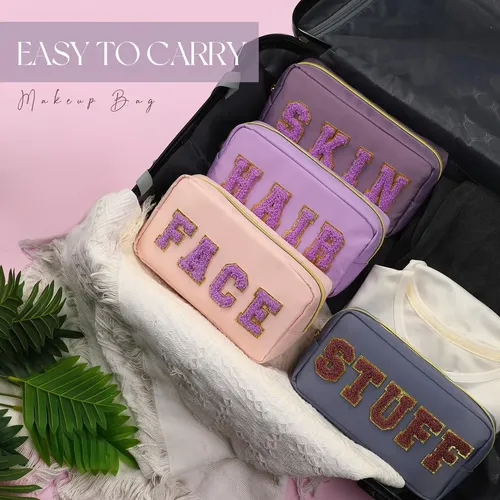 Bolsas De Maquillaje Cunno Preppy Chenille Letter Nylon Purp