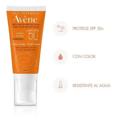 Avene protector solar Fps50 crema facial con color pieles secas sensibles