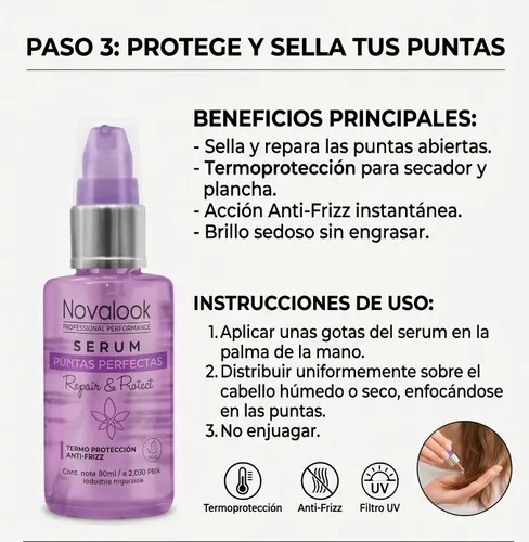 Serum Protector Termico Novalook X 35 Ml Reparador De Puntas