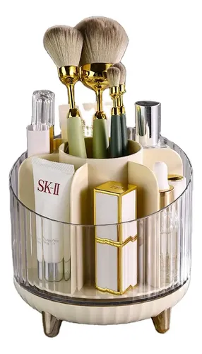 Organizador Maquillaje Porta Cosmético Y Brochas Makeup Giratorio 360 Color Beige