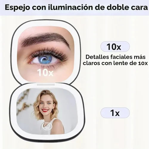 Espejo De Maquillaje Cuadrado Con Luz Led Y Aumento De 10x Bl Negro