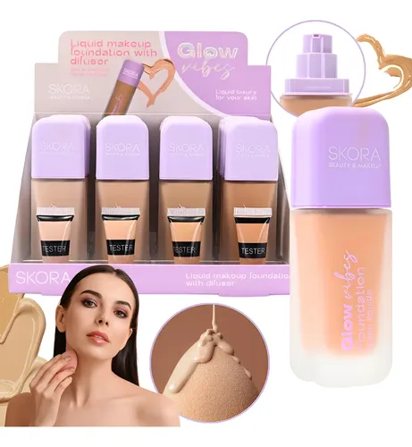 Base De Maquillaje Liquida Skora C/ Difusor Envase De Vidrio