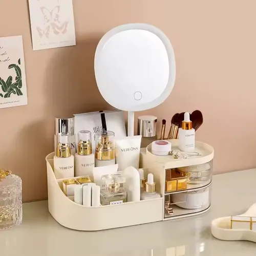 Organizador De Maquillaje Espejo Skincare Brochas Accesorios