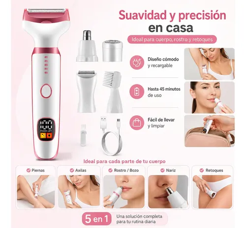 Depiladora Electrica 5 En 1 Portatil Usb Mujer Cuerpo Facial