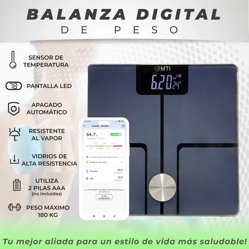 Balanza Digital De Baño Mti Bluetooth Personal Corporal Con Aplicacion 180kg Color Blanco