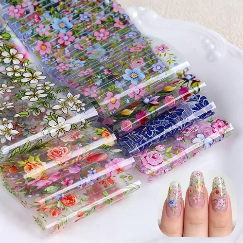Foil Floral Para Uñas Flower01, 10 Rollos Qdsuh