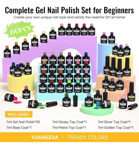 Set Esmaltes Gel Vanreesa 60 Pcs 55 Colores 4top Coat