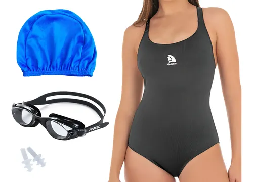 Malla Natacion Enteriza Antiparra Gorro Tapones Quickly 1100