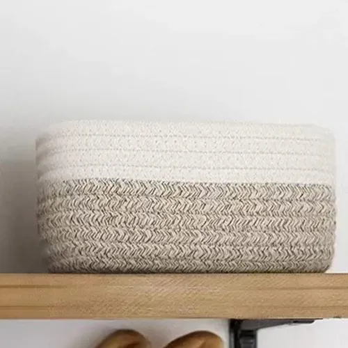 Cesta De Cuerda De Algodón, Cesta Decorativa 30cmx21cmx14cm