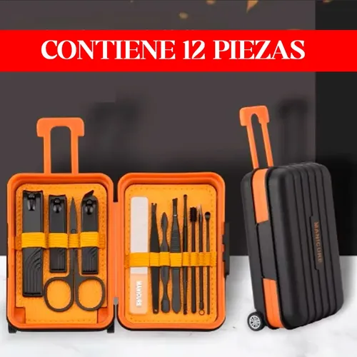 Set Manicura Y Pedicura 12 Piezas Valija Con Ruedas Estuche