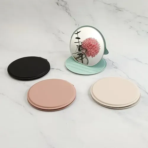 Espejo De Maquillaje Plegable De Cuero Sintético