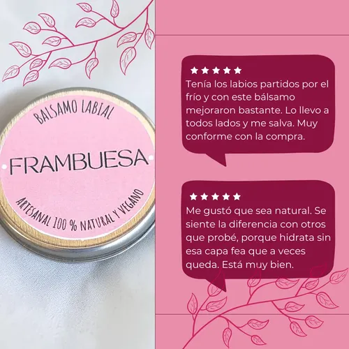Protector Labial Frambuesa Bálsamo Humectante Natural Vegan