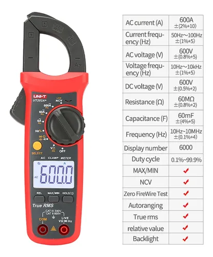 Pinza Amperimétrica Uni-t Ut202a+ 600a 600v True Rms