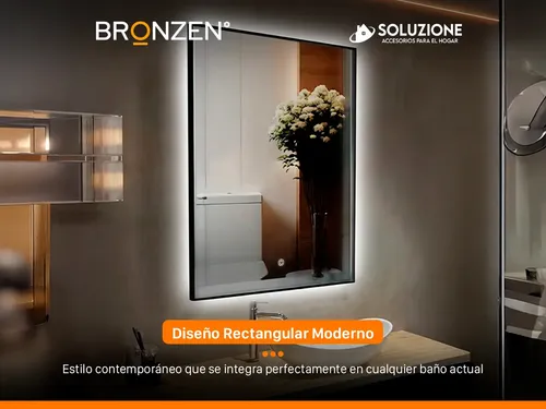 Espejo Premium Luz Led Trasera Vertical Negro 75 X 100 Cm