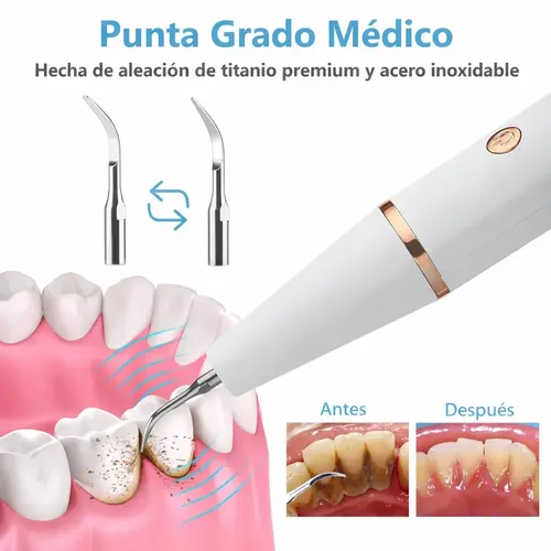 Removedor De Sarro Ultrasónico Belfia Limpieza Dental Profesional Kit Completo Recargable USB Con 2 Puntas 2 espejos Luz LED