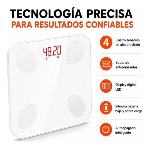 Balanza De Baño Bluetooth Familiar Ultra Slim Hasta 180kg Color Blanco