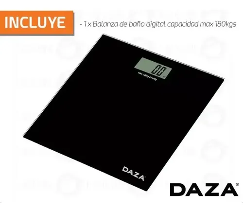 Balanza De Baño Digital Daza Pantalla LCD Vidrio Templado 180kg Negro