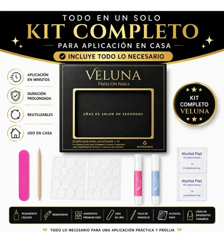 Uñas Press On Para Pies Kit Completo Reutilizable Veluna – Color Rosa Intenso