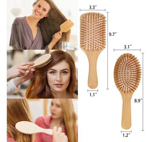 7 Cepillo De Bambú Para Cabello Antiencrespamiento Kit Peine