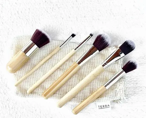 Set De 6 Brochas Maquillaje De Bambú Terra Cosmética Natura Color Marrón