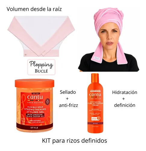 Crema Activadora Cantu +gel +gorro Plopping Antifrizz Rulos