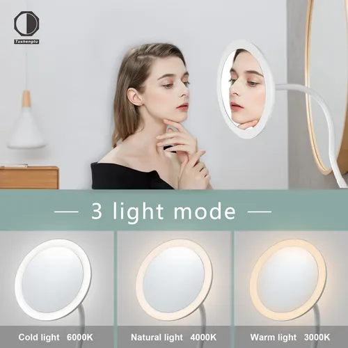 Espejo De Maquillaje Tushengtu Con Aumento 10x Y Luz, 16.5 C